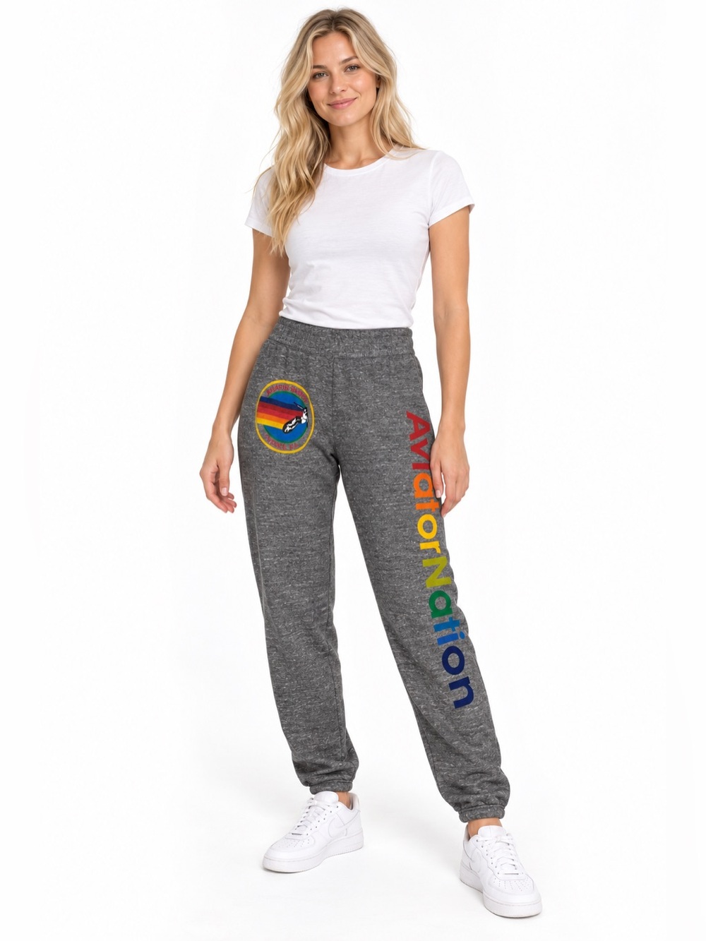 Aviator Nation Size XS Gray Rainbow Logo Joggers Sweatpants